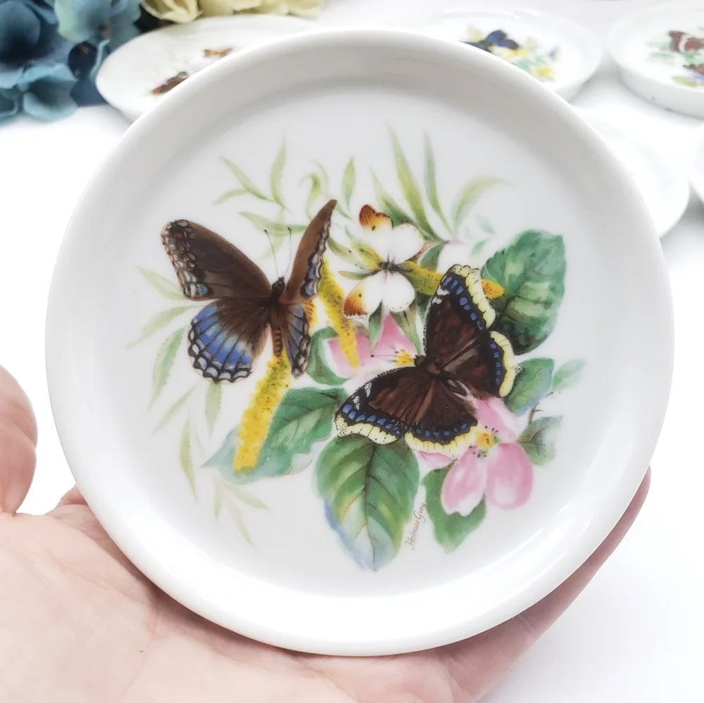 Vintage Homles Gray Ceramic Butterfly Coasters Signed Set of 6